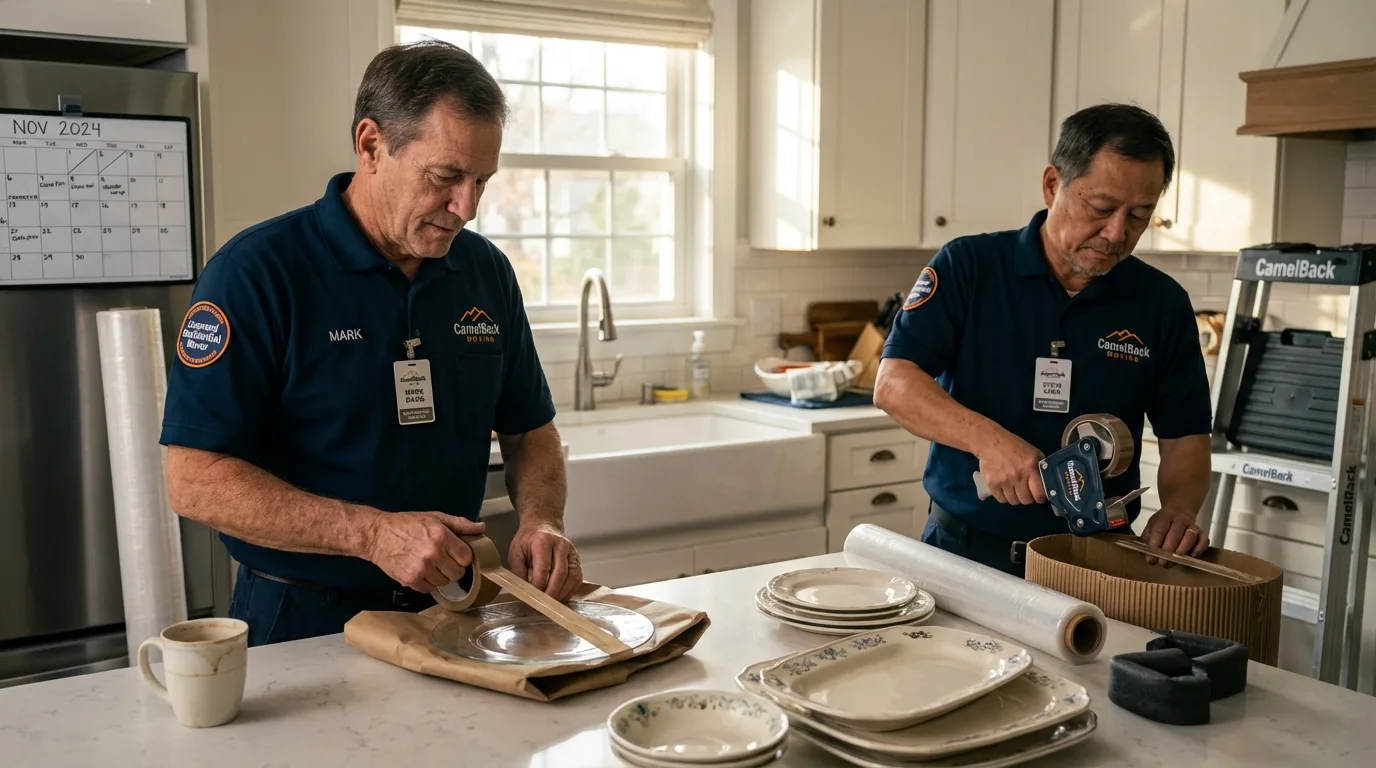 Professional crew packing kitchen dishware in Ruidoso, NM